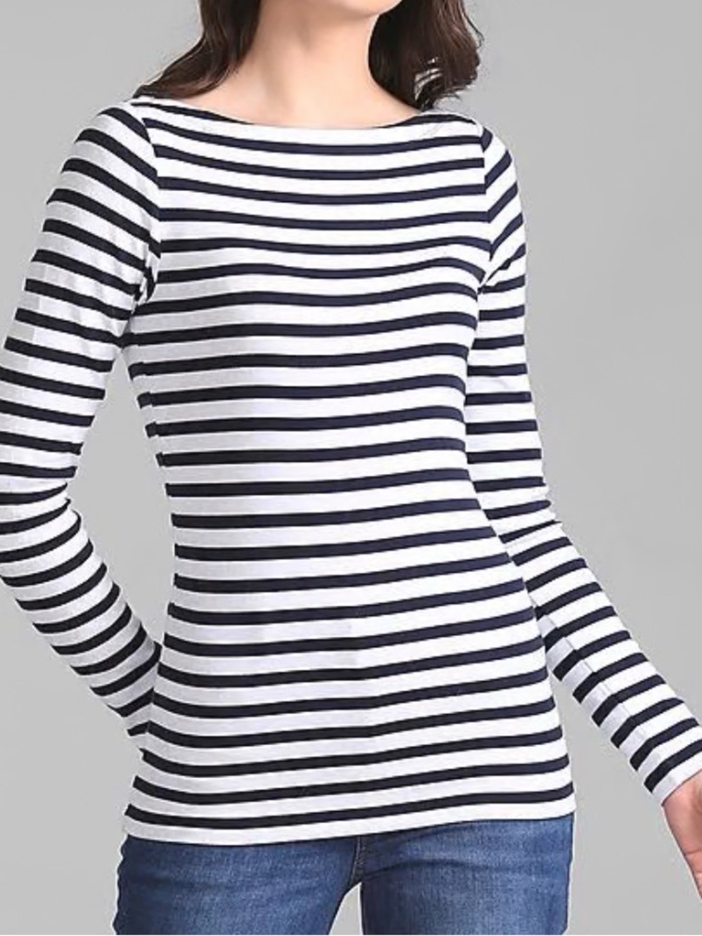 GAP Navy and White Striped Modern Long-Sleeve Boatneck Top Sz XS